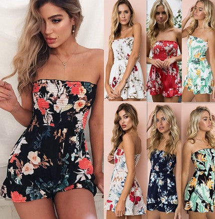 Summer hot style new sexy print women's off-the-shoulder jumpsuit