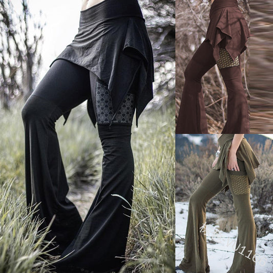 Cross-border Amazon Halloween Costume New Slim Fit Slim Women's Pants Beveled Hip Culottes Irregular Flared Pants