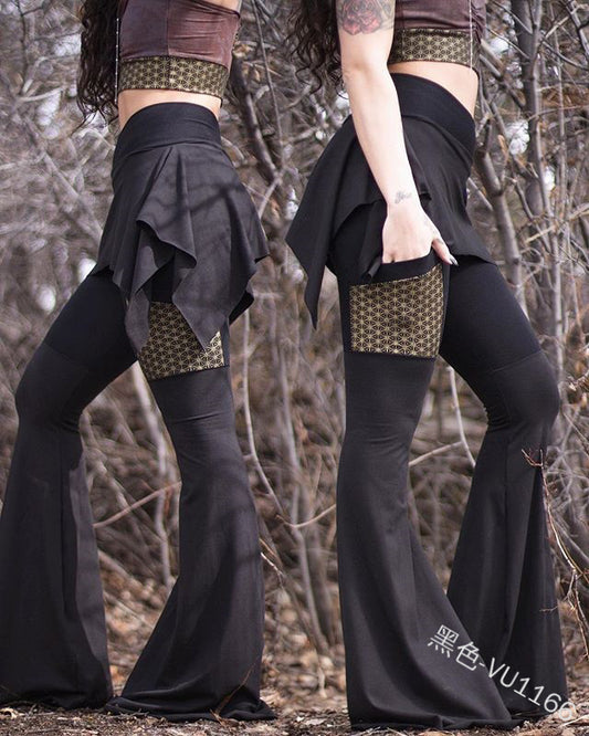 Cross-border Amazon Halloween Costume New Slim Fit Slim Women's Pants Beveled Hip Culottes Irregular Flared Pants