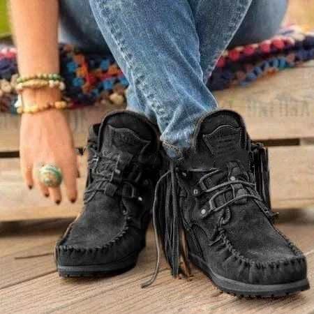 Foreign trade cross-border large size Chelsea tassel short boots women's autumn and winter new European and American women's boots flat tide