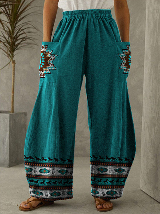 SQ3840 Cross-border 2022 Spring and Autumn Hot Sale Amazon Europe Western Print Casual Wide Leg Pants Women's Pants