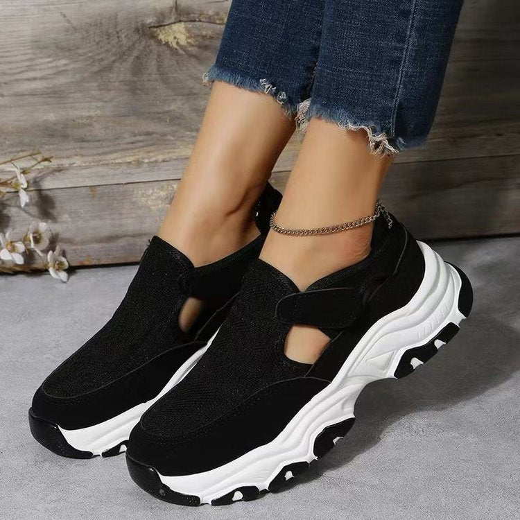 2023 spring new women's shoes mesh layer cloth surface casual single shoes cross-border large size women's sports style casual shoes