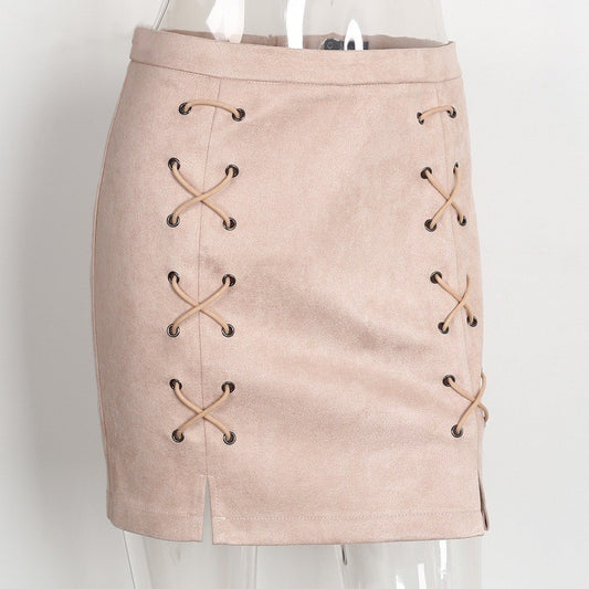 Amazon hot style European women's dress skirt Suede leather pencil skirt Winter high waist skirt Zipper lace skirt