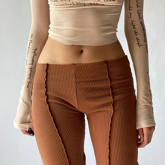 2022 spring and autumn European and American foreign trade women's clothing solid color low waist sexy trousers casual flared pants PG0703