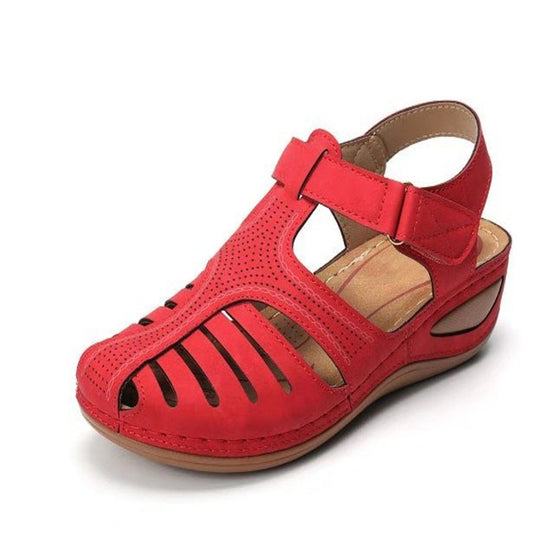 2023 summer new foreign trade sandals women's retro women's sandals car line hole shoes cross-border large size round toe wedge comfortable