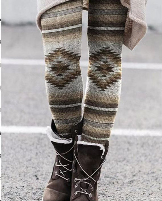 Cross-border European and American wish independent station foreign trade fashion brushed printing slim fit boots pants trousers women's clothing