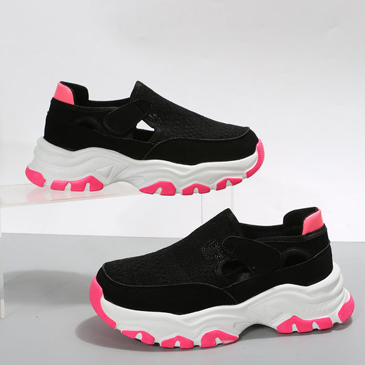 2023 spring new women's shoes mesh layer cloth surface casual single shoes cross-border large size women's sports style casual shoes