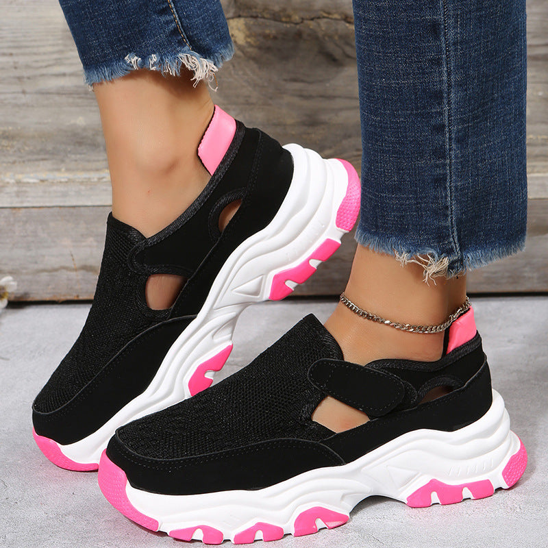 2023 spring new women's shoes mesh layer cloth surface casual single shoes cross-border large size women's sports style casual shoes