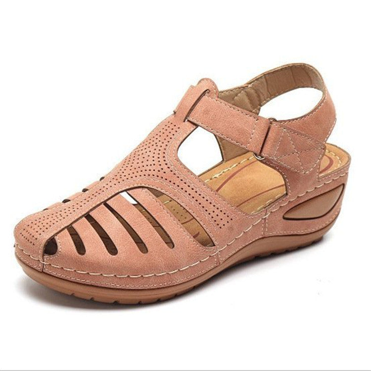 2023 summer new foreign trade sandals women's retro women's sandals car line hole shoes cross-border large size round toe wedge comfortable