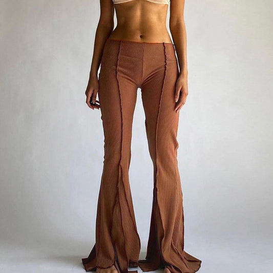 2022 spring and autumn European and American foreign trade women's clothing solid color low waist sexy trousers casual flared pants PG0703