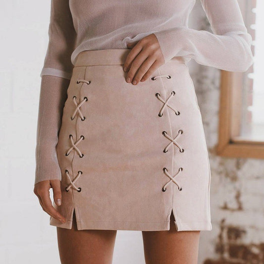 Amazon hot style European women's dress skirt Suede leather pencil skirt Winter high waist skirt Zipper lace skirt